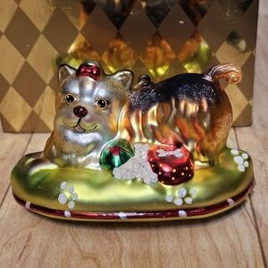 Charming Yorkie Puppy Dog Blown Glass Colorful Hanging Christmas Ornament